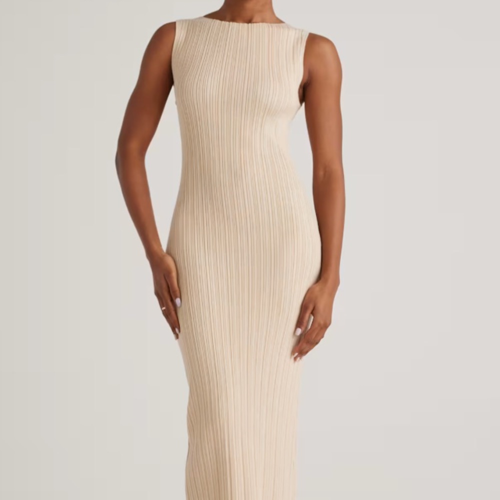 Quince Cotton Cashmere Ribbed Midi Dress S Oatmeal